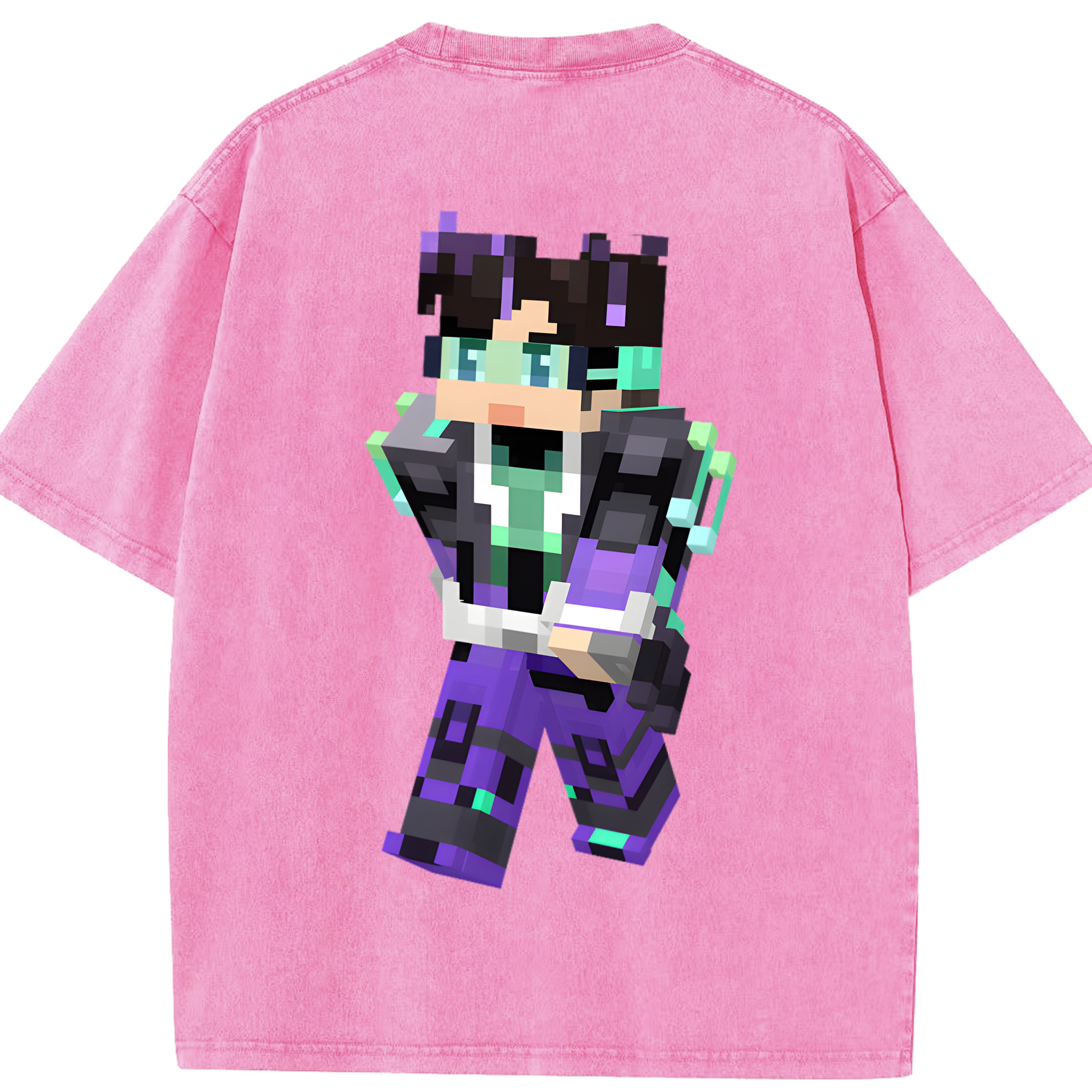 （画像用） マインクラフト ブロックの世界 Minecraft MC Block world 綿100% ヴィンテージ風 半袖Tシャツ（背面プリント）